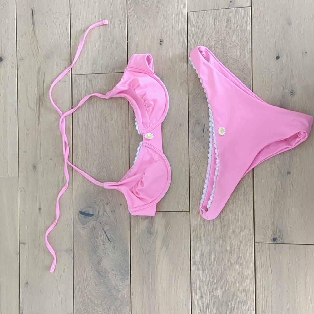 Small Pink White Floral Shein Bikini Flower Beach Spring Break Pool Swimsuit